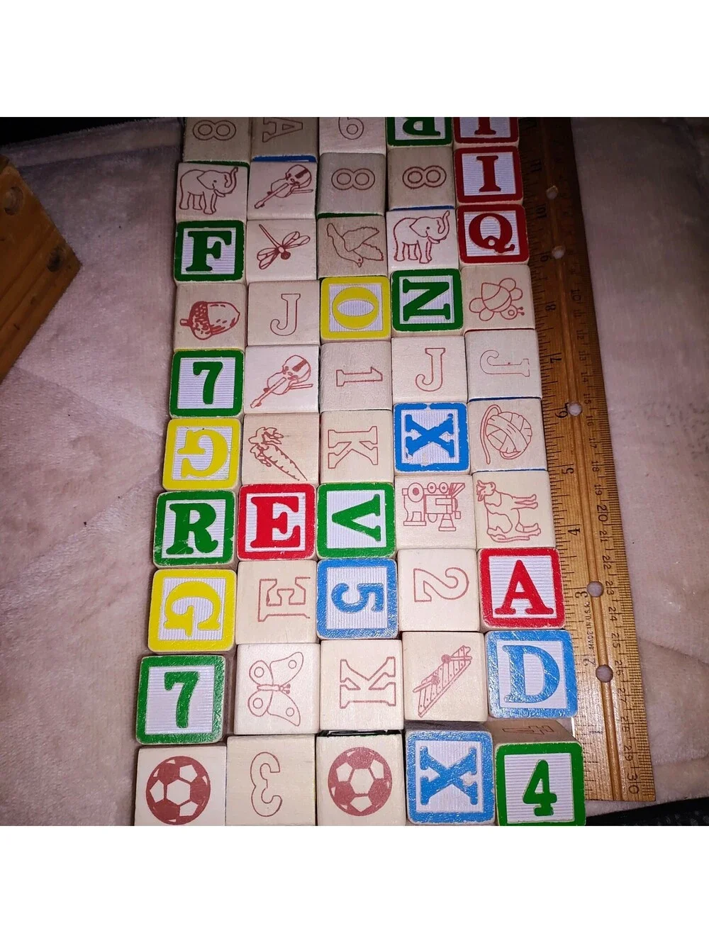 Lot Of 50 Melissa & Doug Wooden Alpha, Animal & Number Blocks, Bag, Tool Box